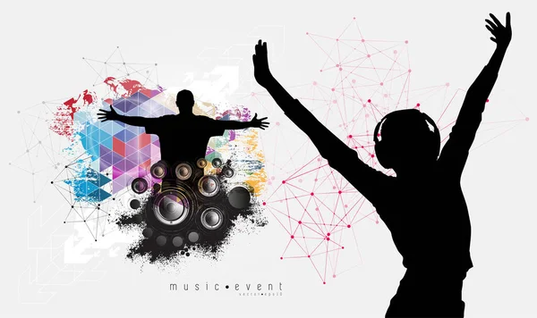 Music Festival Silhouettes Dancing People Club — Stock Vector
