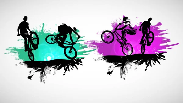 Bmx Ryttare Aktiva Ungdomar Gör Tricks Cykel — Stock vektor
