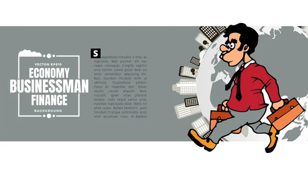 Dessin Animé Homme Affaires Caractère Avec Paysage Urbain Arrière Plan — Image vectorielle