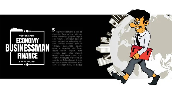 Dessin Animé Homme Affaires Caractère Avec Paysage Urbain Arrière Plan — Image vectorielle