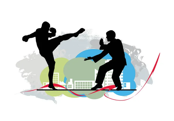 Genç Erkek Karate Savaşçısı Sağlıklı Bir Yaşam Tarzı Dövüş Sanatları — Stok Vektör