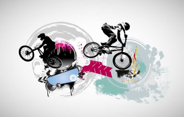 Bisikletli pankart ya da broşür. BMX yarışmaları spor şablonunun soyut posteri.