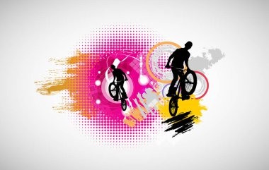 Bisikletli pankart ya da broşür. BMX yarışmaları spor şablonunun soyut posteri.