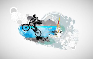 Bisikletli pankart ya da el ilanı. BMX yarışmaları spor şablonunun soyut posteri.