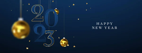 Feliz Año Nuevo 2023 Ilustración Tarjeta Felicitación Fecha Número Oro — Vector de stock