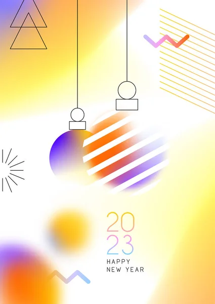 快乐新年2023海报插图以现代抽象几何设计风格 五彩斑斓的浅色模糊渐变装饰白色背景的节日庆祝活动 — 图库矢量图片