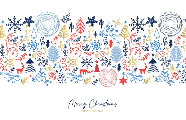 Feliz Navidad Feliz Año Nuevo Tarjeta Felicitación Dibujada Mano Elementos — Archivo Imágenes Vectoriales