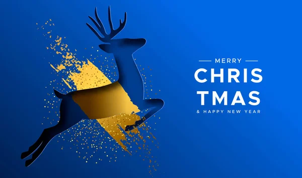 Joyeux Noël Bonne Année Carte Vœux Rennes Coupés Papier Avec — Image vectorielle