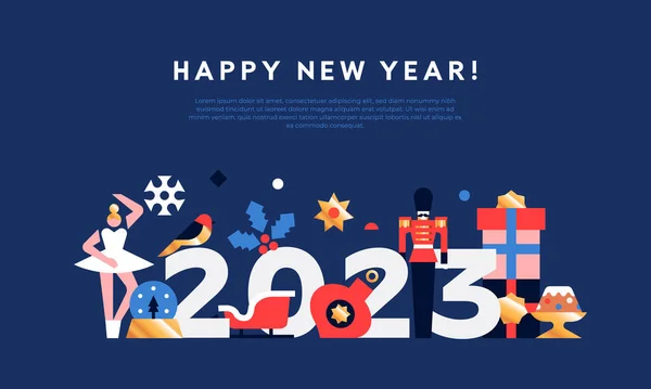 Feliz Año Nuevo 2023 Tarjeta Felicitación Plantilla Vector Ilustración Decoración — Vector de stock