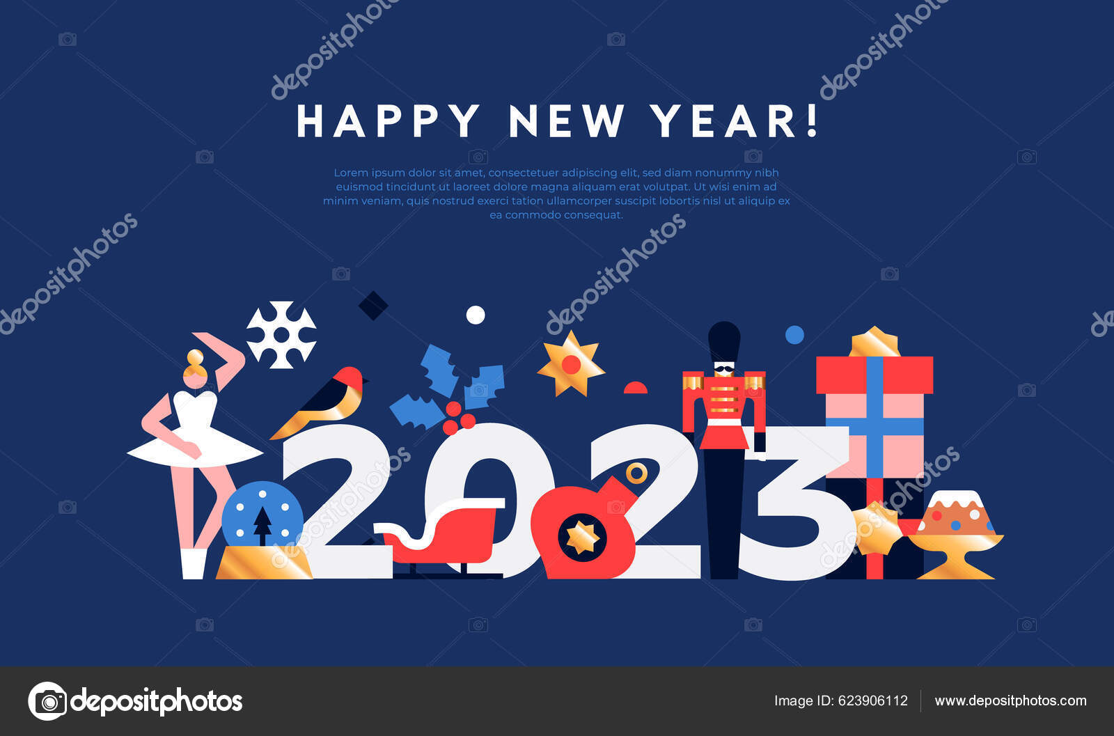 Bonne Année 2023 Modèle Carte Vœux Illustration Vectorielle Décoration