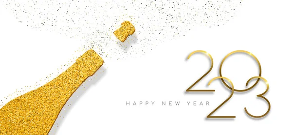 Новым 2023 Годом Роскошная Золотая Бутылка Шампанского Золотой Глиттерной Пыли — стоковый вектор