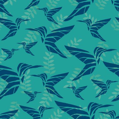 Sinek kuşları ve arkalarında kusursuz desen vektörü bırakırlar. Kumaş, ambalaj, tekstil, duvar kağıdı ve giyim tasarımı için arkaplan çizimi.