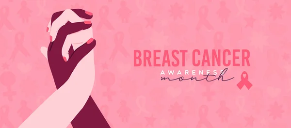 Breast Cancer Awareness Month Greeting Card Illustration Diverse Woman Friends — 스톡 벡터