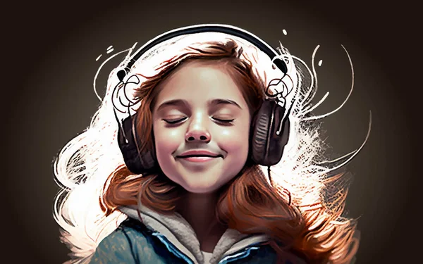 Portrait Young Lovely Girl Listening Music Hit Headphones Multicolored Creative — Stock Vector