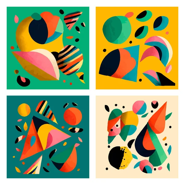 收藏抽象的现代艺术卡片插图 一组平面色彩背景上的几何形状和彩色斑点 用于传单 封盖和家居装饰 — 图库矢量图片