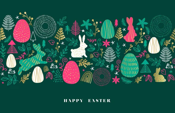 Happy Easter Hand Getekend Doodle Kaart Illustratie Leuke Lente Elementen — Stockvector