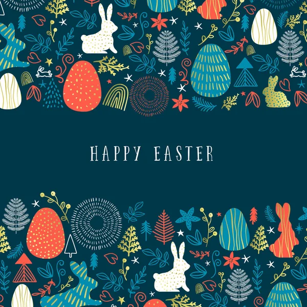 Happy Easter Hand Getekend Doodle Kaart Illustratie Leuke Lente Elementen — Stockvector