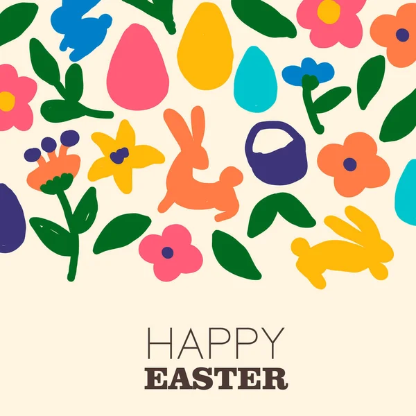 Veselý Velikonoční Pozdrav Ilustrace Barevnými Ručně Kreslené Čmáranice Prvky Jednoduchém — Stockový vektor