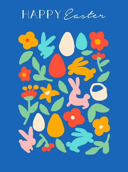 Feliz Ilustración Del Cartel Pascua Con Coloridos Elementos Garabatos Dibujados — Vector de stock