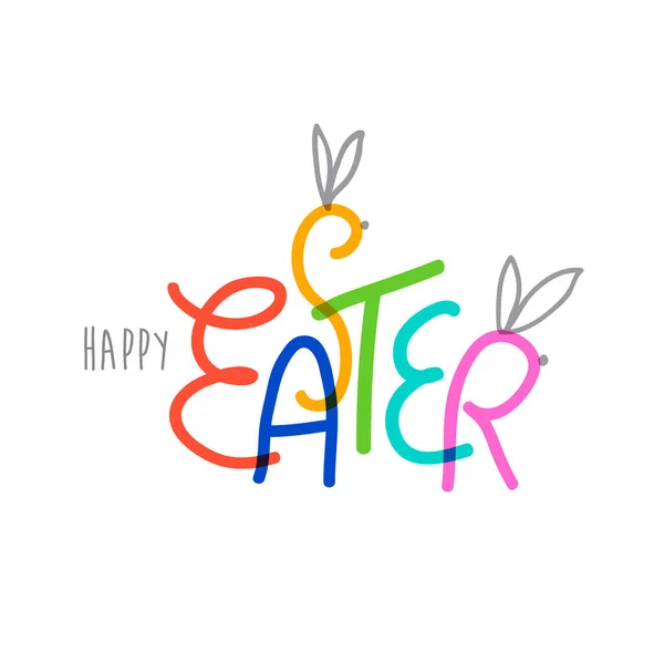 Happy Easter Illustration Fun Multicolored Calligraphy Bunny Ears Colorful Hand — Stock Vector