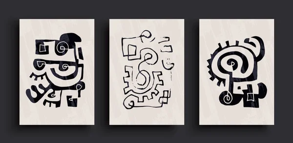 Συλλογή Αφηρημένη Γραμμή Τέχνη Σύγχρονες Αφίσες Σχήματα Εμπνευσμένα Από Τον — Διανυσματικό Αρχείο