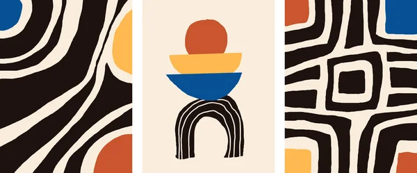 抽象的な現代のポスターのコレクション インテリア装飾のための手描きイラストのミニマリストセット カラーアクセント付き黒と白の図形ベクトルイラストデザインセット — ストックベクタ