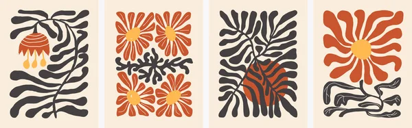 花の抽象美術ポスターのコレクション 内部装飾のためのマティスインスピレーションを受けた花の形 グリーティングカード デコポスター 招待デザインのための手描きベクトルイラストデザイン — ストックベクタ