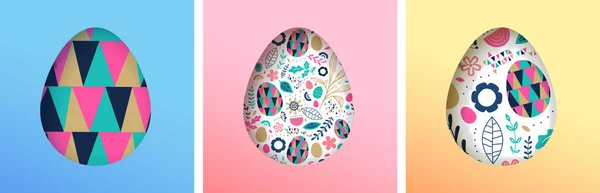 Sada Velikonočních Vajec Papírovém Střihu Dekorativním Bezešvým Vzorem Pozadí Ruční — Stockový vektor