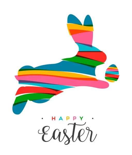Jumping Easter Rabbit Egg Transparent Bright Colors Collage Style Multicolored — Stock Vector