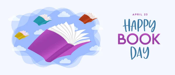 Světový Den Knihy Banner Koncept Ilustrace Barevných Knih Létání Obloze — Stockový vektor