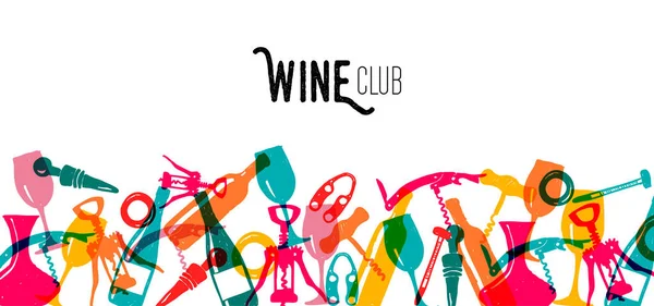 Multicolor Wijnclub Doodle Vector Ontwerp Kleurrijke Keukenelementen Geïsoleerde Witte Achtergrond — Stockvector