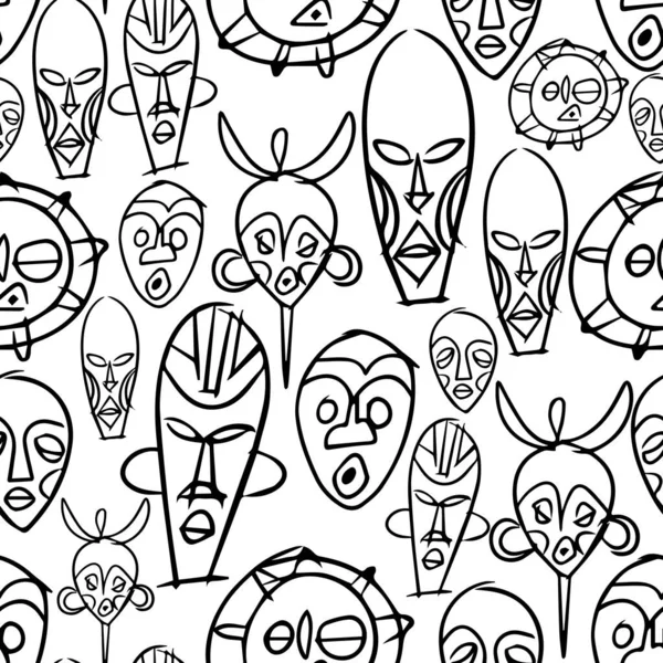 Máscaras Tribales Diseño Vectores Patrón Sin Costuras Adornos Africanos Estilo — Vector de stock