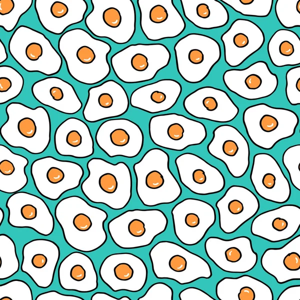 Смажене Яйце Безшовний Візерунок Векторний Дизайн Харчові Елементи Стилі Намальованому — стоковий вектор