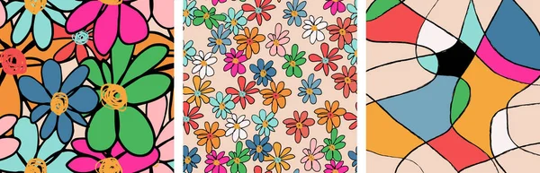 Flower Hand Gezeichnete Linie Art Stil Muster Design Freihändig Mehrfarbige — Stockvektor
