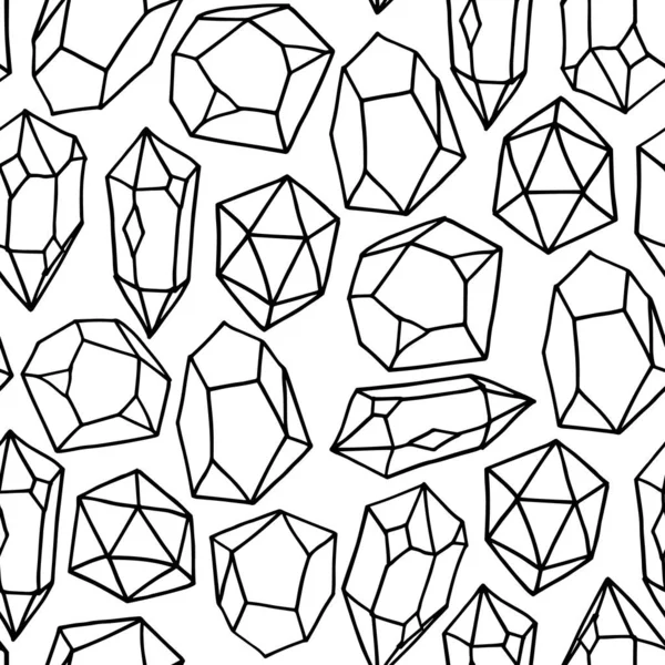 Monochromatyczne Kamienie Bezszwowe Wzór Wektor Projektu Kryształy Ręcznie Rysowane Stylu — Wektor stockowy