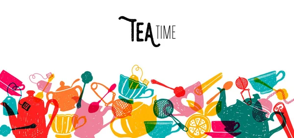 Çay Zamanı Renkli Pankart Vektör Tasarımı Zole Edilmiş Beyaz Arka — Stok Vektör