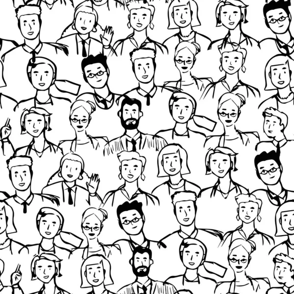 Diverse Mensen Hand Tekenen Naadloze Patroon Illustratie Diverse Groep Mannen — Stockvector