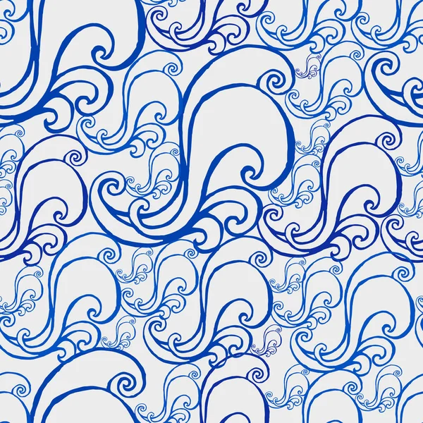 要旨海波スケッチスタイルシームレスパターンイラストの背景 白の上に隔離された青の波の水 包装紙や壁紙のための使用 — ストックベクタ