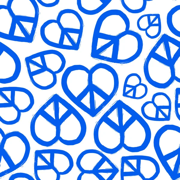 Fred Och Kärlek Symbol Penseldrag Måla Sömlös Mönster Illustration Hjärta — Stock vektor