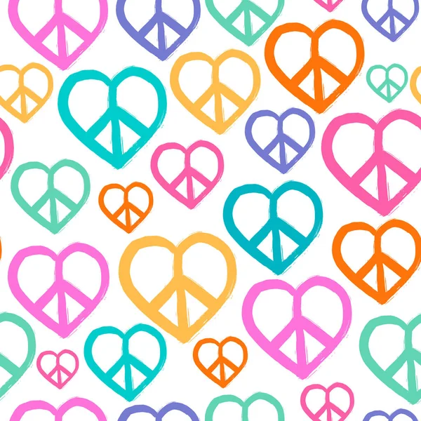 Peace Love Symbol Brushstroke Paint Seamless Pattern Illustration Heart Shape — Stock Vector