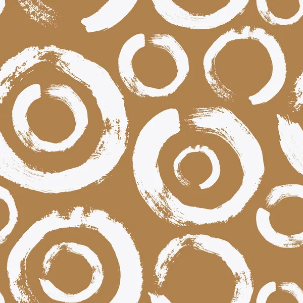 抽象禅サークルブラシストロークシームレスなパターンイラストを描く 孤立したパステルカラーの背景に白インクでモダンなペイントライン 包装紙の使用 — ストックベクタ