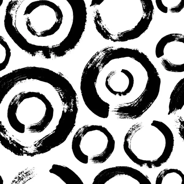 抽象禅サークルブラシストロークシームレスなパターンイラストを描く 孤立した白の背景に黒インクで現代のペイントライン 包装紙の使用 — ストックベクタ