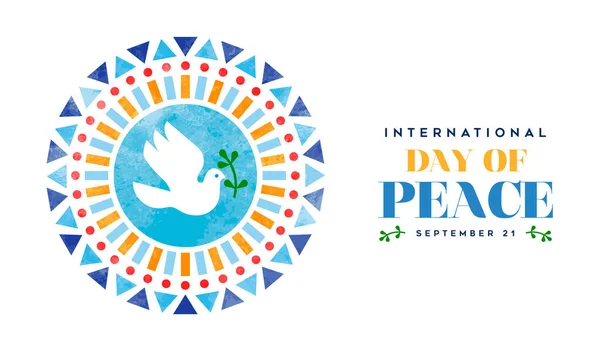 Międzynarodowy Dzień Pokoju Sztandar Ilustracja Białego Gołębia Pokoju Ptak Abstrakcyjnych — Wektor stockowy