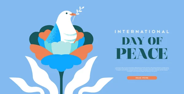 Międzynarodowy Dzień Pokoju Szablon Internetowy Wektor Ilustracja Piękny Biały Gołąb — Wektor stockowy