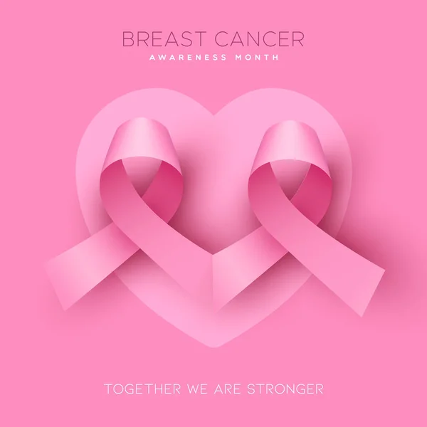 Bröstcancer Medvetenhet Vektor Kort Illustration Koncept Rosa Band Hjärtform Isolerade Vektorgrafik
