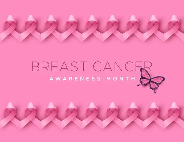 Bröstcancer Medvetenhet Vektor Kort Illustration Koncept Rosa Band Förenas Sömlösa Royaltyfria illustrationer