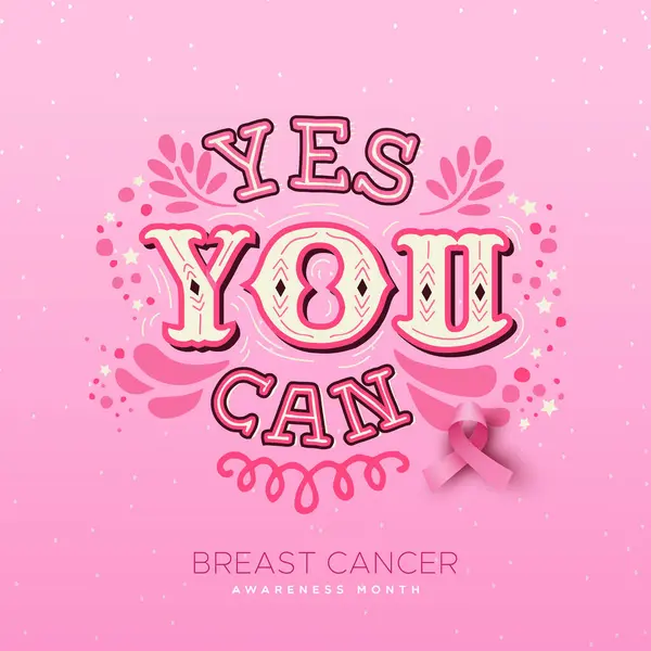 Yes You Can Text Quote Poster Breast Cancer Awareness Month Royalty Free Stock Vektory