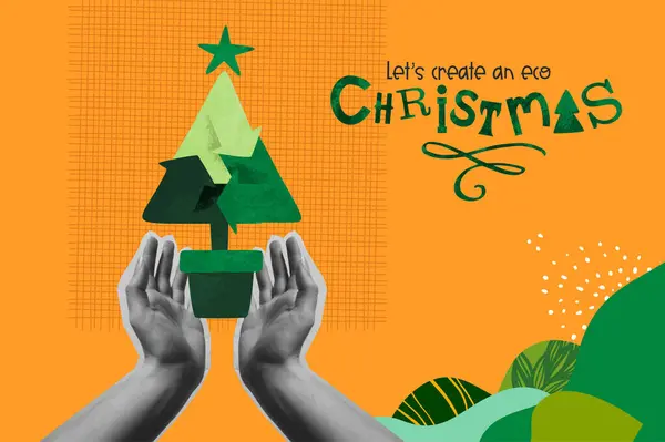 Green Christmas Grußkarte Vektor Illustration Design Kiefer Mit Recycling Symbol Vektorgrafiken