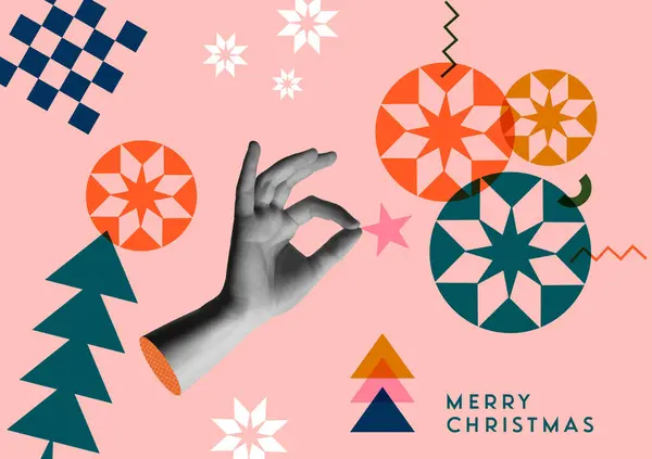 Frohe Weihnachten Glückliches Neues Jahr Grußkarte Vektor Illustration Moderne Volkskunst lizenzfreie Stockvektoren