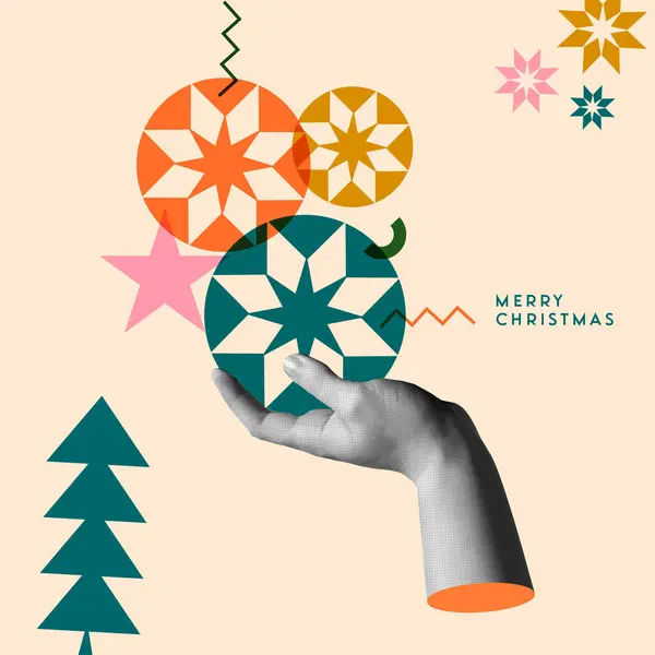 Boldog Karácsonyt Boldog Évet Üdvözlő Kártya Vektor Illusztráció Modern Népművészeti Jogdíjmentes Stock Illusztrációk